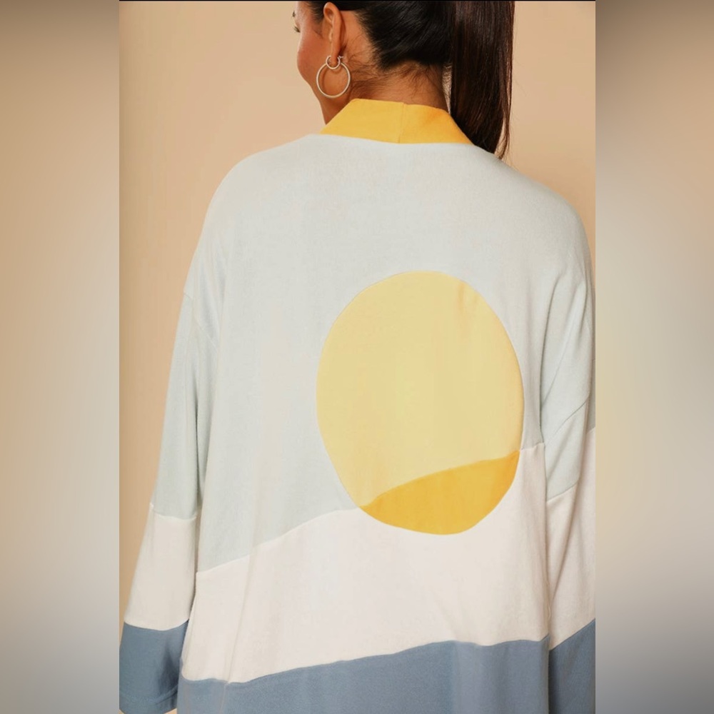 Terry Cloth Robe Retro Sunset Motif Bathrobe Multi Color Brand New Never Used - Picture 3 of 8